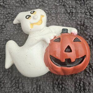 Ghost and Pumpkin Halloween Brooch Preowned Condition